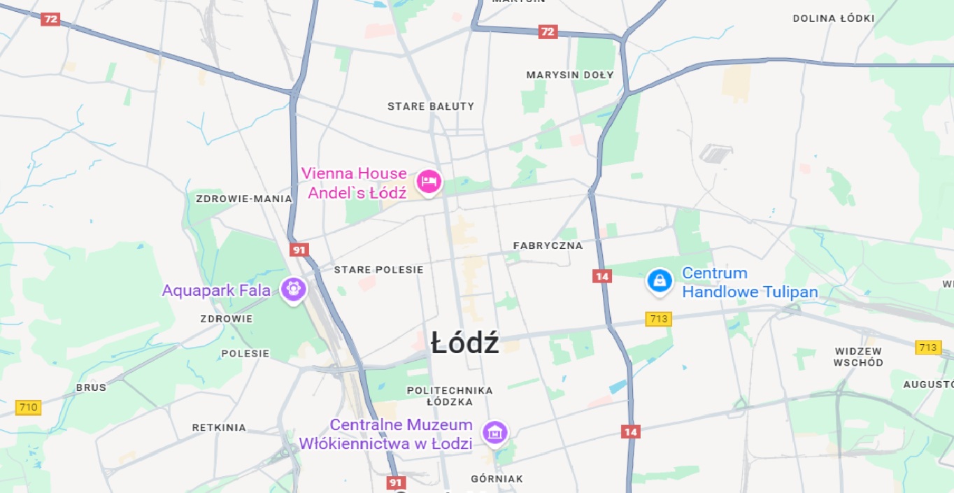 Mapa Ł&oacute;dź - hotel